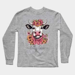 Silly cow heifer highland bovine floral pink design Long Sleeve T-Shirt